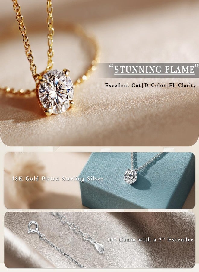Raneecoco STUNNING FLAME 18K Yellow Gold Plated Sterling Silver Cubic Zirconia Necklace for Women | 2ct Simulated Diamond | Round CZ Solitaire Dainty Pendant Necklace, 16+2" Chain - Image 3